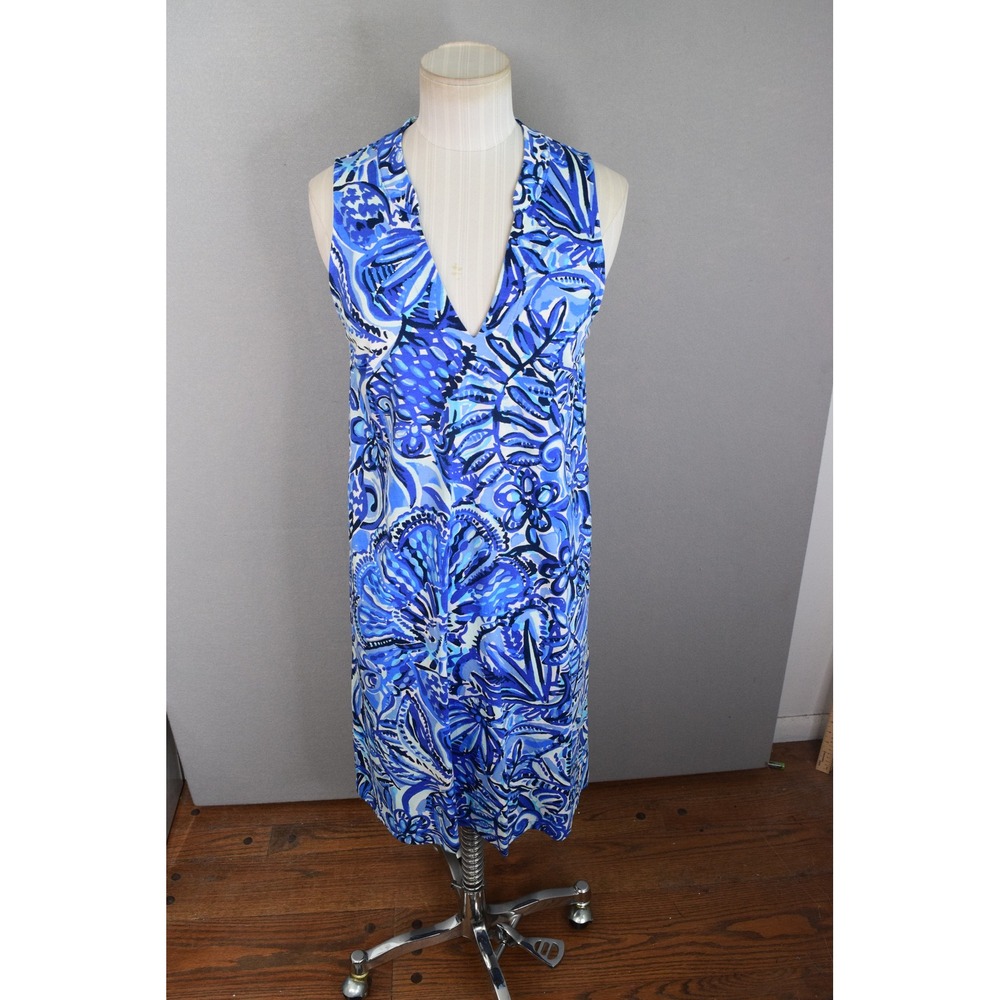 Lilly Pulitzer Emile Shift Dress Small Blue Floral Pima Cotton Zanzibar Zoo